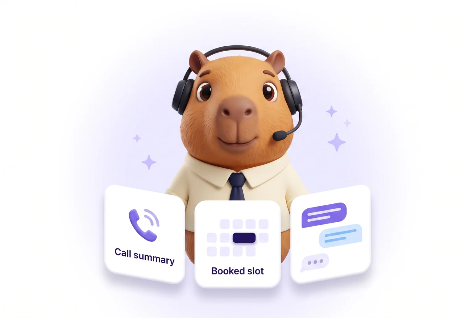 Talkybara with call summary, booking and transcript cards