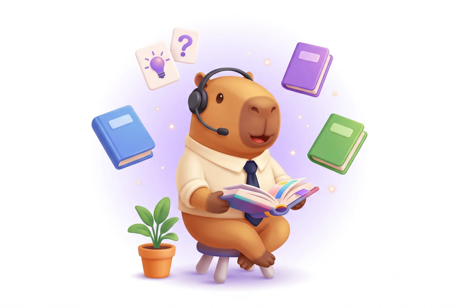 Talkybara reading through a stack of guides